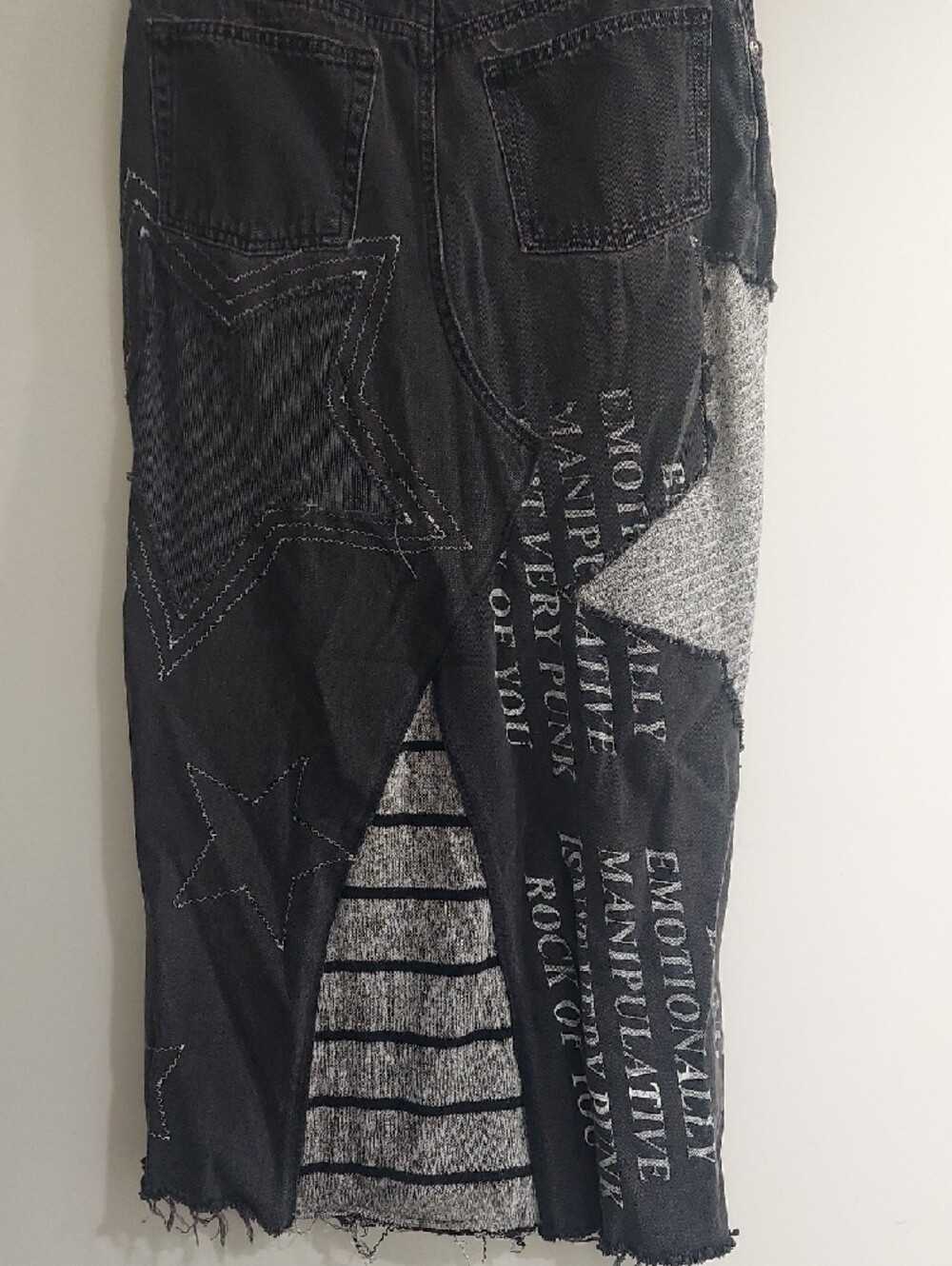 Black Patchwork Maxi Skirt with Star & Text Details - Picture 6 of 10